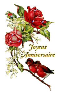 gif joyeux anniversaire rose rouge oiseaux